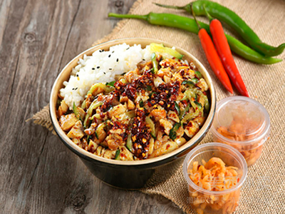 Chongqing Chicken Stew with Grilled Meat, Rice Bowl, and Beef Noodles