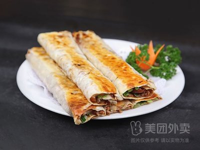 Big Pancake with Everything Delicious Fried Skewers