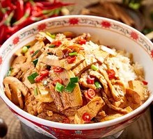 Fried Pork with Tofu Cubes and Rice
