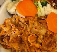Spicy Kimchi Pork & Chicken Rice Bowl