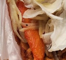 Egg-filled pancake with chicken strips