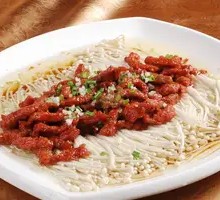 Shredded Cucumber with Enoki Mushrooms