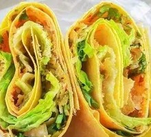 Tomato Salad with Meat Floss and Seaweed Pancake