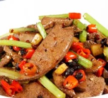Stir-fried pork belly with pig liver