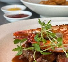 Herb-Roasted Black Tiger Prawn with Volcanic Stone 2A Beef Tenderloin