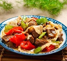 Fried Tofu Skin with Pork Over Noodles