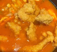 Tomato Pork Crisp Noodles with Tofu Pudding