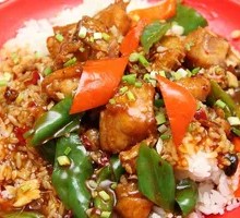 Braised Fish Cubes with Rice