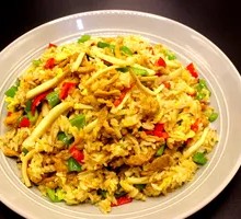 Dried Mushroom, King Oyster Mushroom, and Pork Stir-Fry Rice