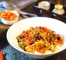 Egg and Pork with Eggplant Noodles