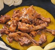 Stewed Pork Ribs and Chicken in Iron Pot