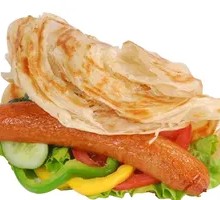 Pan-fried Egg with Sausage on Flatbread