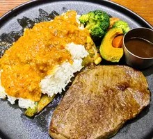 Beef Steak with Meat Sauce Rice