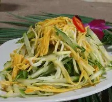 Julienned Cucumber with Enoki Mushrooms