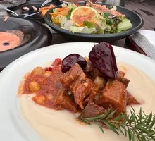 Spicy Braised Beef Tongue with Chickpea Puree