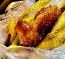 Stuffed pancake with sausage and chicken cutlet