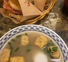 Ham-filled baked flatbread