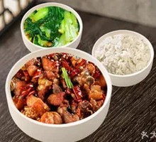 Spicy Chicken with Stir-Fried Baby Bok Choy and Rice