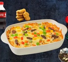 Beef with Soy Sauce and Cheese Rice Bake