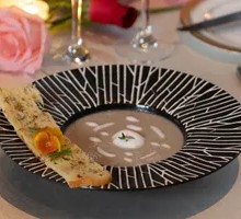 French Creamy Mushroom Soup with Roasted Garlic Bread