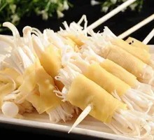 Grilled Tofu Skin with Enoki Mushrooms
