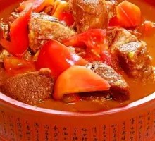 Stewed Beef Brisket with Tomatoes in Pot