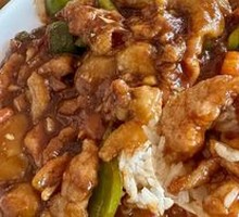 Eggplant with minced pork over rice