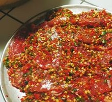 Sliced Beef with Green and Red Peppers