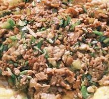 Pan-fried flatbread with meat and egg