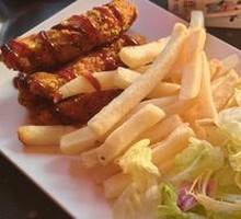 Fried Seaweed Chicken Strips with Fries and Milk