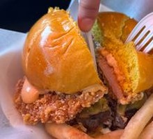 Fried Chicken and Beef Burger with Buffalo Sauce