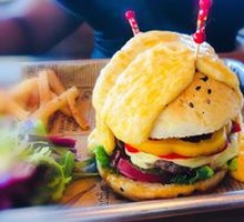 Wild Herb Rose Cheese Cascade Burger