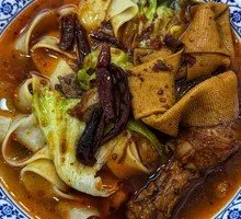 Beef Noodles with Egg Sausage and Tofu Skin