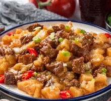 Spicy Potato and Beef Rice Bowl