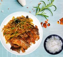 Fish-Flavored Shredded Pork with Orlean Grilled Chicken Rice
