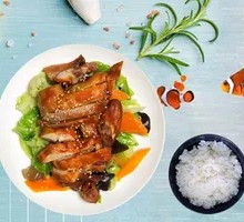 Stir-fried Cabbage with Orlean Grilled Chicken Rice