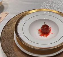 Pitted Peach Filled with Red Berries and Osmanthus