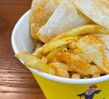 Chicken Strips with Fries and Rice Cake