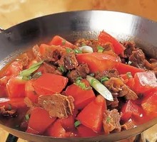 Stewed Beef Brisket with Tomatoes in Pot
