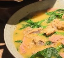 Tofu Soup with Pork Slices and Pea Shoots