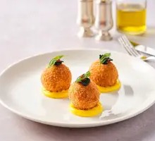 Fried Lobster and Job's Tears Meatballs with Red Bell Pepper Sauce