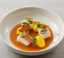 Grilled Cod with Seafood Sauce