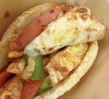 Scallion egg stir-fry with ham in flatbread