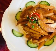 Fried Szechuan Pepper Shoots with Homemade Radish Pickle and Signature Eggplant