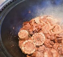 Stewed Chicken and Pork Ribs in Iron Pot