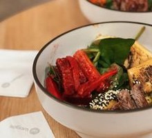Pan-Seared Beef with Nuts and Rice Bowl