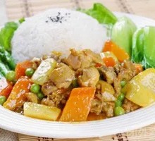 Onion Stir-Fry with Pork over Rice