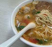 Pig Skin and Meatball Noodles