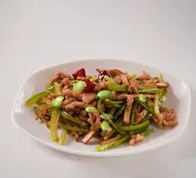 Green Pepper, Tofu Skin, and Edamame with Shredded Pork