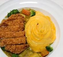 Crispy Chicken Cutlet Curry Omelette Rice
